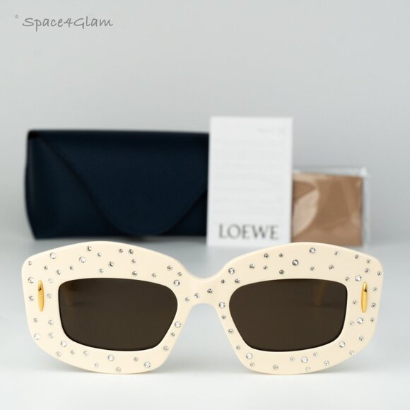 Loewe Men Sunglasses Crystal White Brown Rectangle LW4114IS 25E NEW AUTHENTIC - Picture 1 of 11